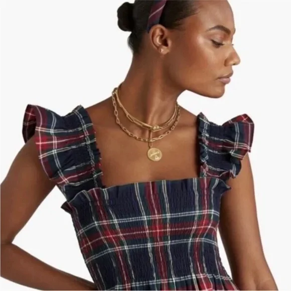 Hill House The Nap Dress Plaid Ruffles Smocked Sz Small - Picture 1 of 9